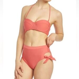 Juicy Couture Living Coral Bandeau Bikini Top & Cutout High- Waist Bottoms